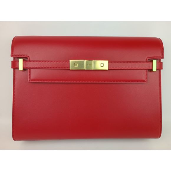Saint Laurent Rouge Eros Red Manhattan Leather Shoulder Bag $3400+ - Picture 1 of 10